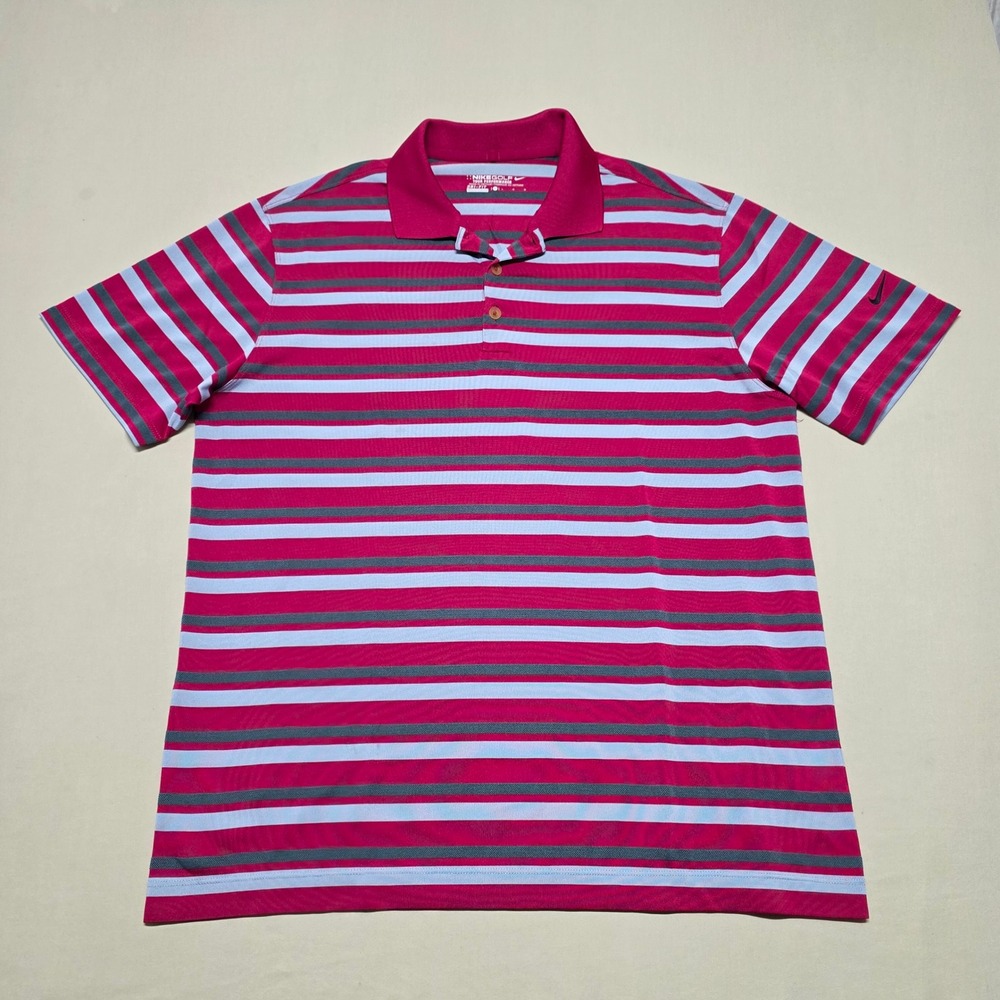 Nike Golf Tour Performance Dri-FIT Striped Polo Shirt Mens Large Red Pullover - Picture 1 of 8